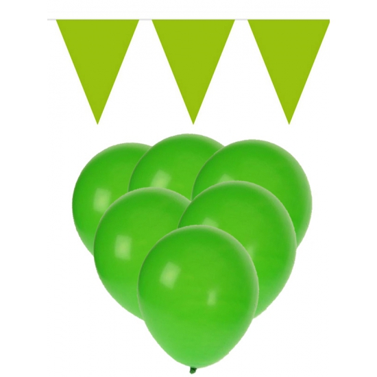Decoratie groen 15 ballonnen met 2 vlaggenlijnen - Top Merken Winkel